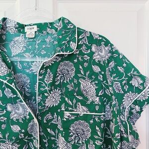 J. Crew Green and White Floral Pajama Shirt